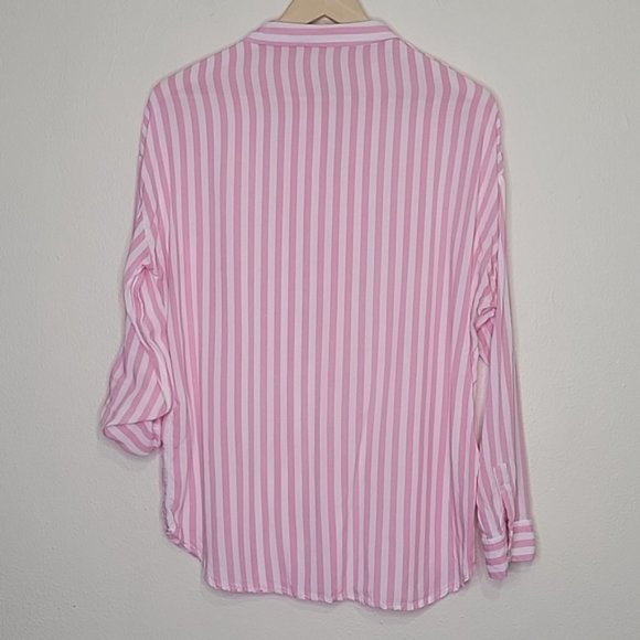 Fashion Nova Pink and White Striped Button Up Top, Size M - Picture 7 of 9